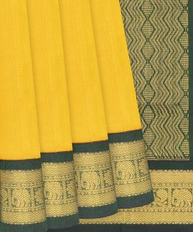 Yellow Handloom Silk Cotton Saree With Green Border
