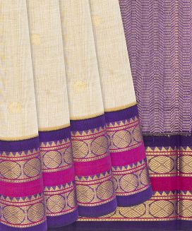 Beige Handloom Silk Cotton Saree With Coin Buttas
