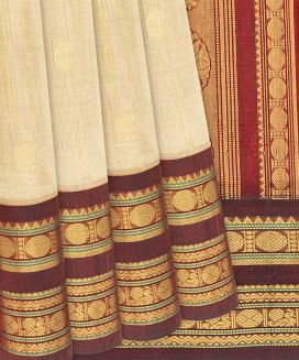 Sandal Handloom Silk Cotton Saree With Maroon Border
