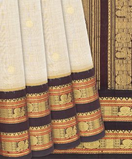 Taupe Handloom Silk Cotton Saree With Maroon Border
