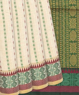 Cream Handloom Silk Cotton Saree With Coin Stripes
