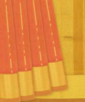 Orange Handloom Silk Cotton Saree With Mustard Border
