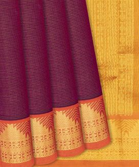 Magenta Handloom Silk Cotton Saree With Zari Stripes
