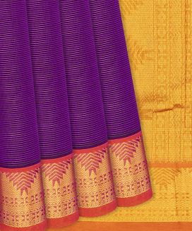 Purple Handloom Silk Cotton Saree With Zari Stripes
