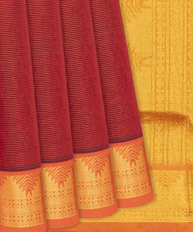 Crimson Handloom Silk Cotton Saree With Vairaoosi Stripes
