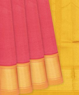 Dark Peach Handloom Silk Cotton Saree With Mustard Border
