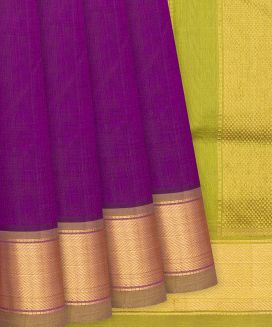 Magenta Handloom Silk Cotton Saree With Green Border
