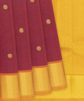 Crimson Handloom Silk Cotton Saree With Coin Buttas
