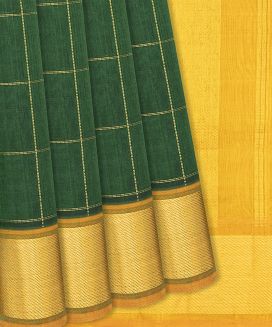 Dark Green Handloom Silk Cotton Saree With Dotted Checks
