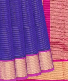 Purple Handloom Silk Cotton Saree With Pink Border
