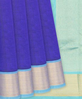 Violet Handloom Silk Cotton Saree With Turquoise Border
