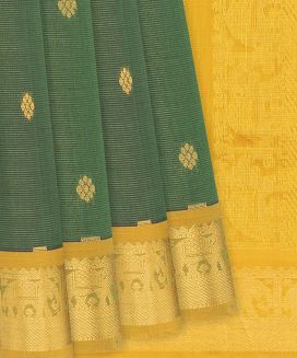 Green Handloom Silk Cotton Saree With Mustard Border
