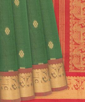 Dark Green Handloom Silk Cotton Saree With Vairaoosi Stripes
