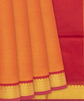 Orange Handloom Silk Cotton Saree With Crimson Border
