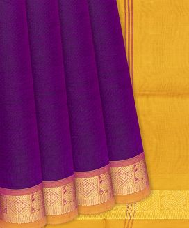 Magenta Handloom Silk Cotton Saree With Mustard Border
