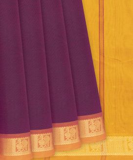 Maroon Handloom Silk Cotton Saree With Mustard Border
