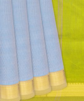 Steel Blue Handloom Silk Cotton Saree With Green Border
