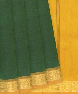 Green Handloom Silk Cotton Saree With Mustard Border

