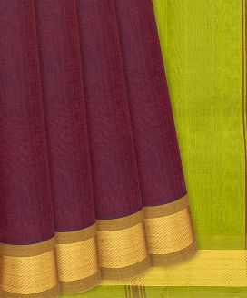 Maroon Handloom Silk Cotton Saree With Contrast Border
