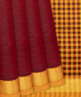 Maroon Handloom Silk Cotton Saree With Zari Border
