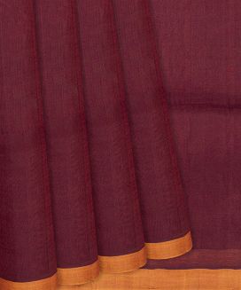 Crimson Handloom Silk Cotton Saree With Orange Selvage
