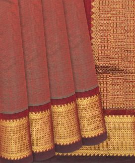Crimson Handloom Silk Cotton Saree With Zari Border
