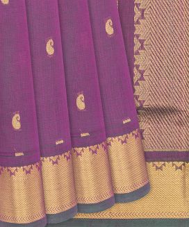 Lilac Handloom Silk Cotton Saree With Mango Buttas
