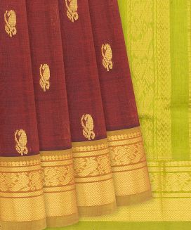 Maroon Handloom Silk Cotton Saree With Mango Buttas
