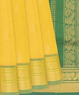 Yellow Handloom Silk Cotton Saree With Mango Buttas
