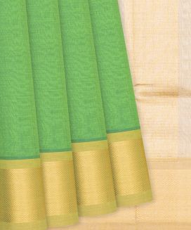 Light Green Handloom Silk Cotton Saree With Cream Pallu
