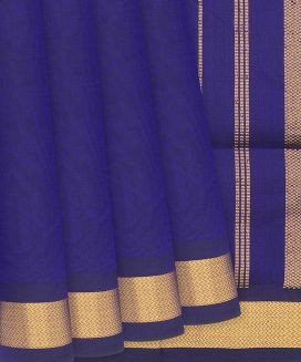 Dark Blue Handloom Silk Cotton Saree With Zari Border
