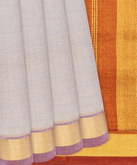 Beige Handloom Silk Cotton Saree With Mustard Pallu
