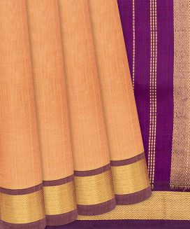 Light Peach Handloom Silk Cotton Saree With Zari Border

