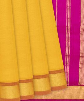 Yellow Handloom Silk Cotton Saree With Pink Pallu
