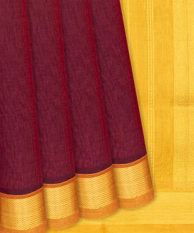 Maroon Handloom Silk Cotton Saree With Mustard Pallu
