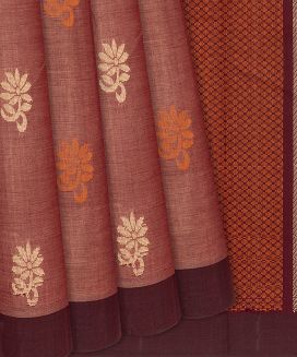Crimson Handloom Village Cotton Saree With Flower Motifs
