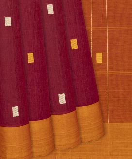 Crimson Handloom Village Cotton Saree With Square Butta

