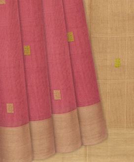 Dusty Pink Handloom Village Cotton Saree With Square Butta
