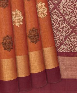 Orange Handloom Village Cotton Saree With Traditional Motifs
