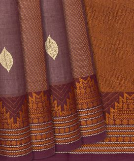 Mauve Handloom Village Cotton Saree With Temple Border And Traditional Motifs

