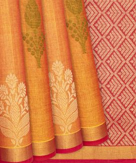 Yellow Handloom Village Cotton Saree With Traditional Motifs
