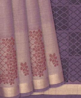Lilac Handloom Village Cotton Saree With Flower Motifs

