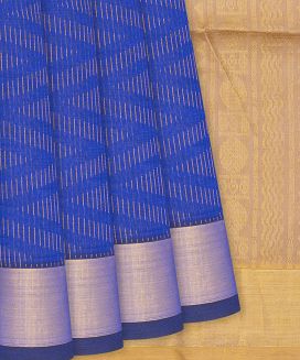 Blue Handloom Silk Cotton Saree With Chevron Motifs
