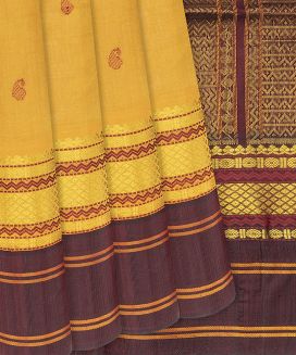 Mustard Handloom Silk Cotton Saree With Mango Buttas

