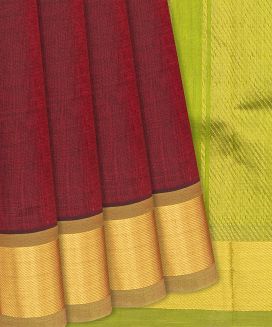 Maroon Handloom Silk Cotton Saree With Green Pallu
