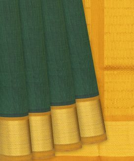 Green Handloom Silk Cotton Saree With Mustard Pallu
