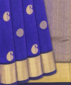 Purple Handloom Silk Cotton Saree With Mango Buttas
