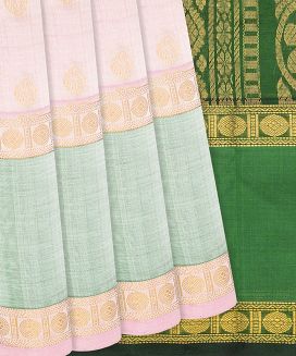Baby Pink Handloom Silk Cotton Saree With Rudraksham Buttas
