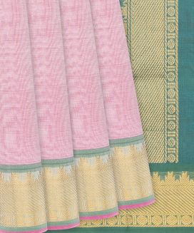 Baby Pink Handloom Silk Cotton Saree With Sea Green Border
