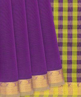 Purple Handloom Silk Cotton Saree With Zari Border
